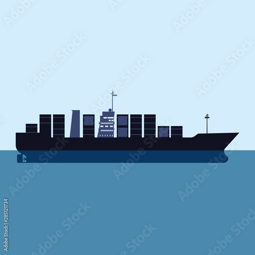 Cargo ship tanker with containers in the ocean. Delivery, transportation