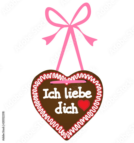 illustriertes Lebkuchenherz Oktoberfest mit Aufschrift Ich liebe dich 