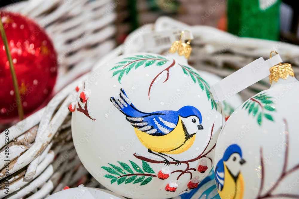 Christmas balls with birds.