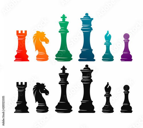 Stampa su Tela Chess colorful figures pieces tournament game vector illustration