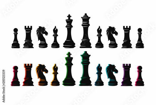 Chess colorful figures pieces tournament game vector illustration