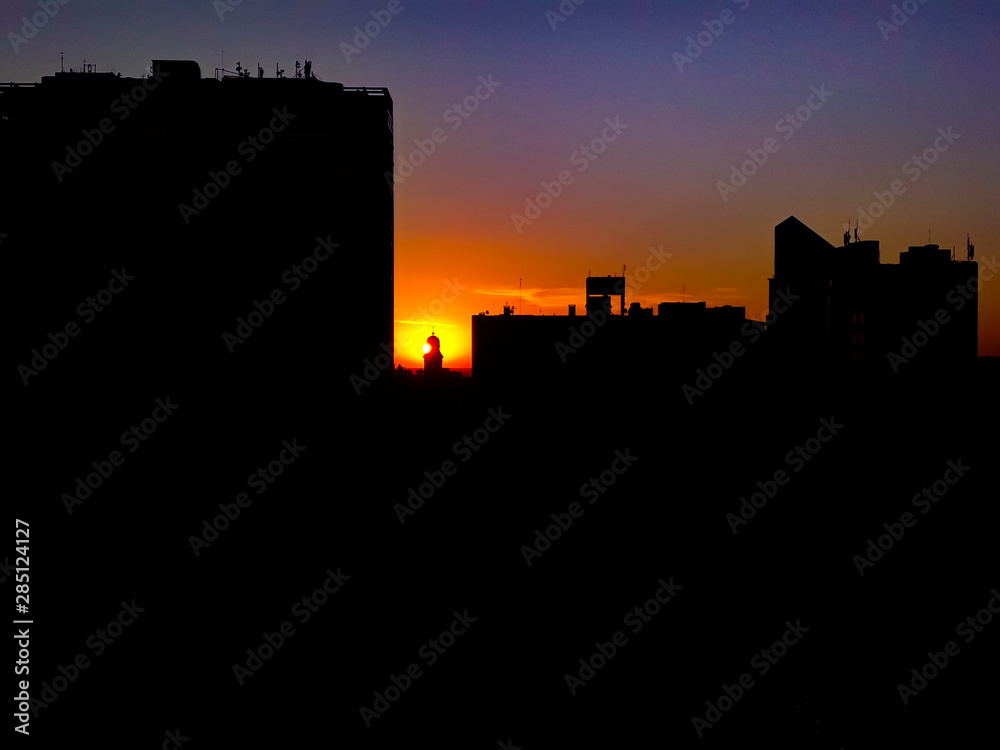 Montevideo Urban Slhouette Sunset Scene Montevideo Urban Slhouette Sunset Scene