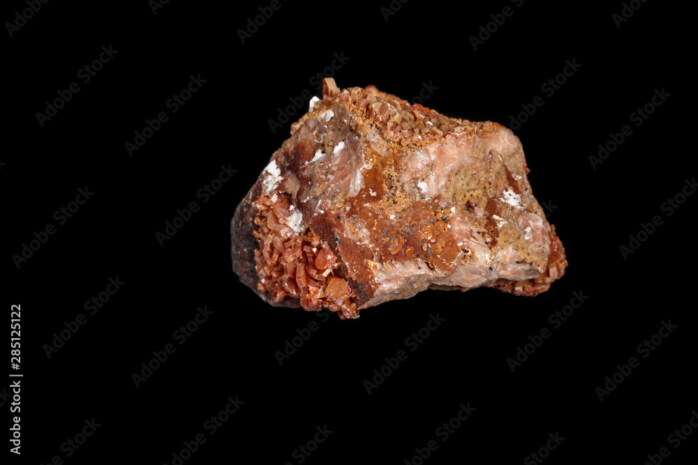 Macro mineral stone Vanadinite on a black background Macro mineral stone Vanadinite on a black background
