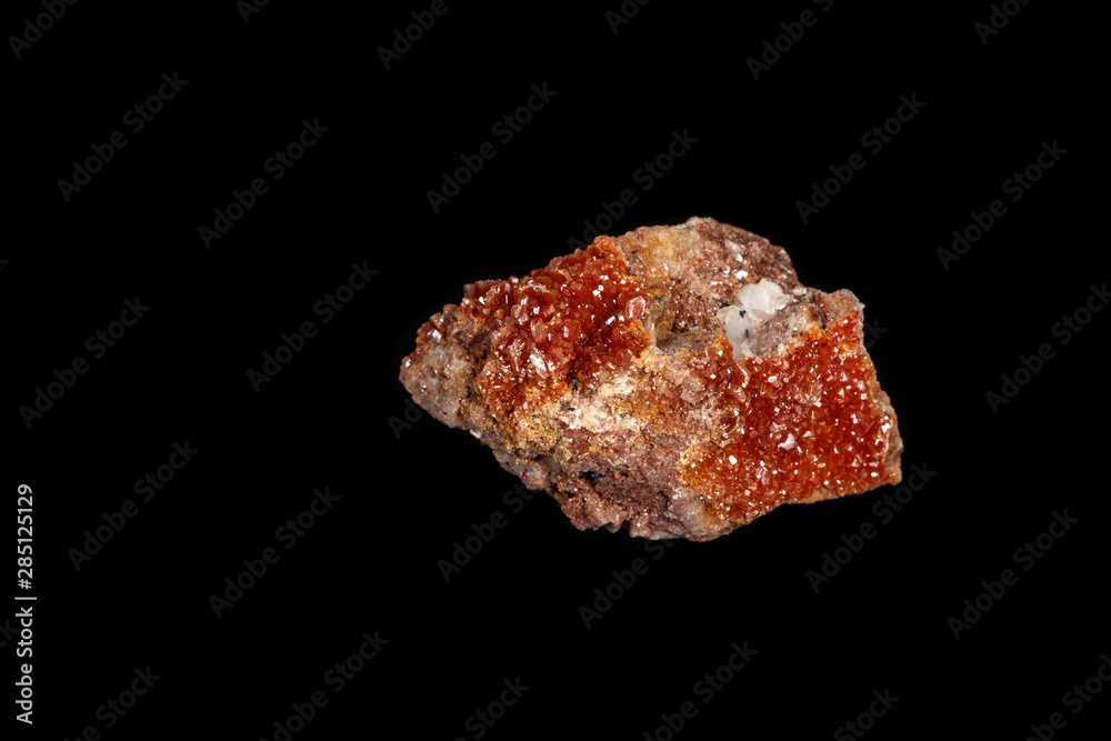 Macro mineral stone Vanadinite on a black background Macro mineral stone Vanadinite on a black background