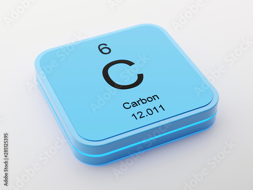 Carbon periodic table element symbol on blue modern futuristic icon design 3D render 3D render