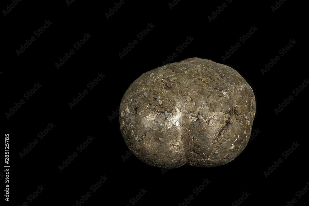 Fototapeta premium Macro mineral stone Pyrite on a black background