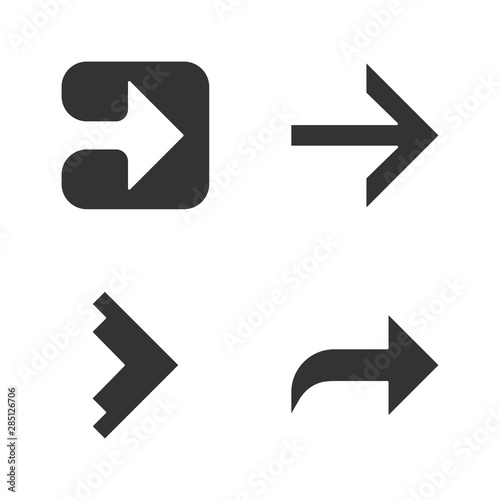 Arrow types glyph icons set. Forward, right, curved and geometric arrows. Arrowhead indicating rightward. Motion indexer, designator. Next arrow. Silhouette symbols. Vector isolated illustration