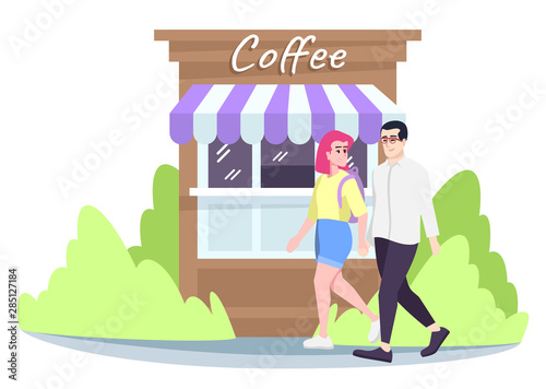 Couple walking on street flat illustration