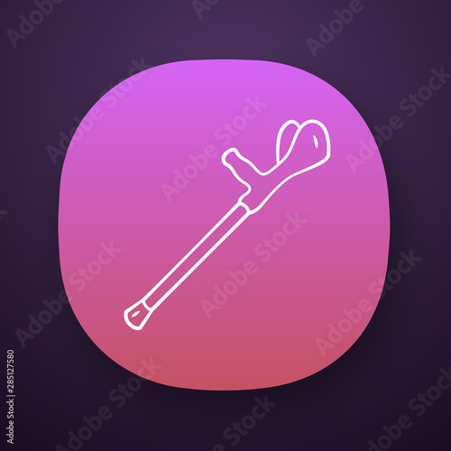 Forearm crutch, walking aid app icon. Mobility aid device, equipment for physically disabled, handicapped people. UI/UX user interface. Web or mobile application. Vector isolated illustration
