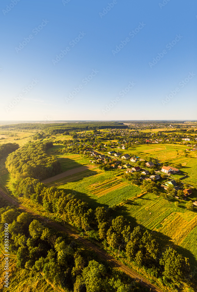 Aerial view of traditional village, Ukraine. Landscape of rural area, nature
