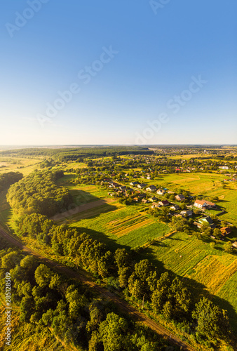 Aerial view of traditional village, Ukraine. Landscape of rural area, nature