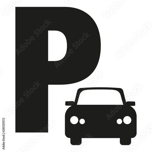 Black letter P for parking and a car icon isolated on white backgrou