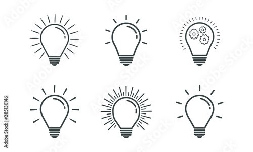 Set of light bulb icon. Solution symbol, lamp icon, idea
