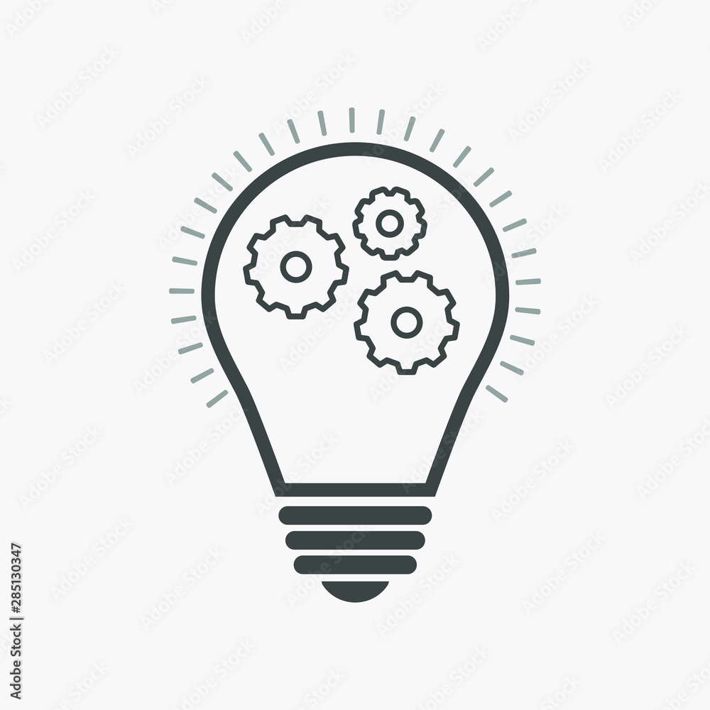 light bulb with gears inside icon. Solution symbol, lamp icon, idea. Vector illustration light bulb with gears inside icon. Solution symbol, lamp icon, idea. Vector illustration