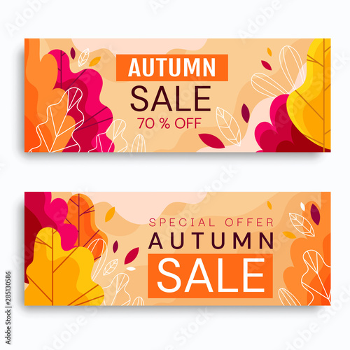 Abstract Vector Illustration Autumn Sale Background with Falling Autumn Leaves