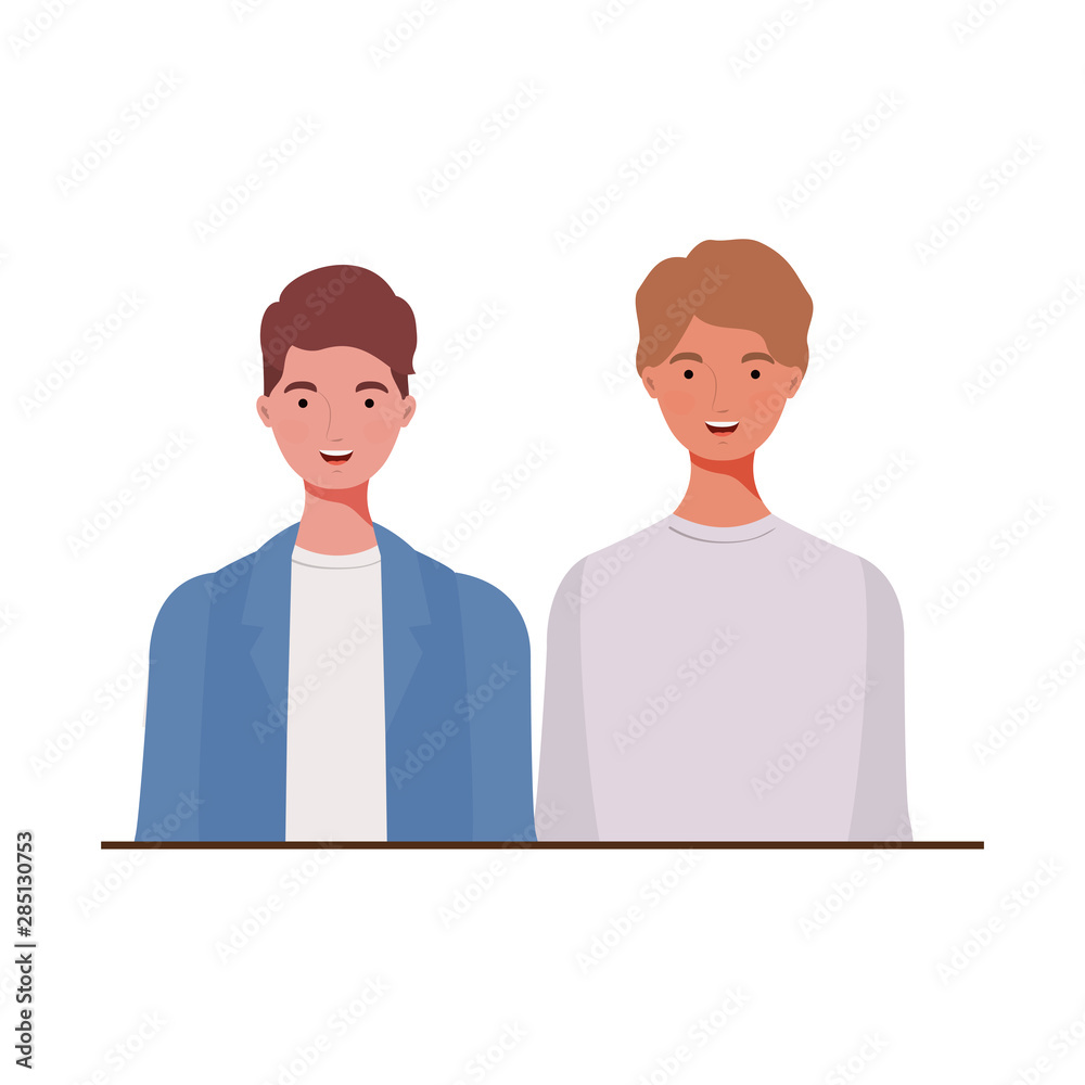 young men on white background
