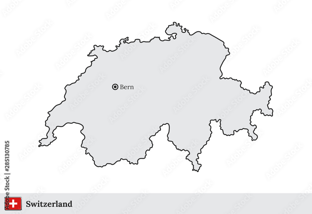 Switzerland vector map with the capital city of Bern