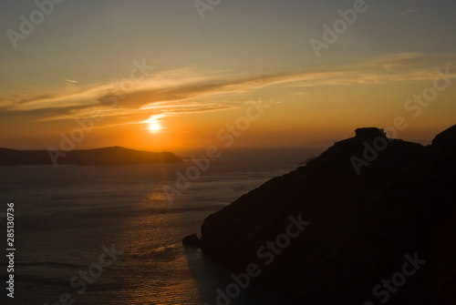 Sunset behind Skaros Rock, Santorini