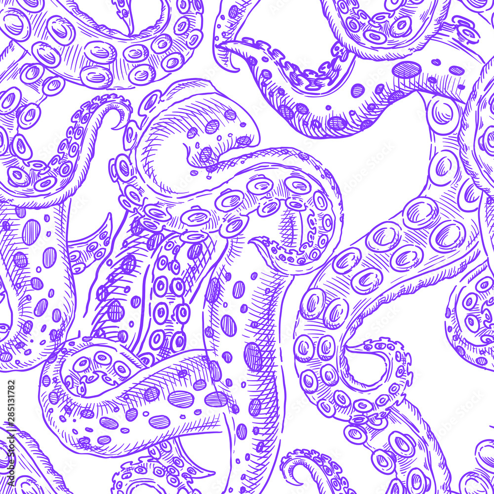 Obraz premium Octopus tentacles sketch seamless background