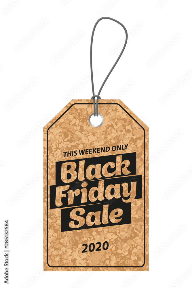 Tag black friday sale on craft paper background. Vector illustration