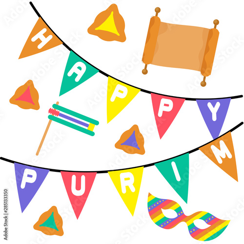 Purim in abstract style on white background. Beautiful purim, great design for any purposes. Greeting card. Greeting card background. Isolated vector design.
