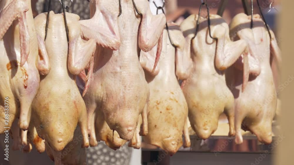 Delicious duck or chicken meat smoked at bbq festival. Street food concept