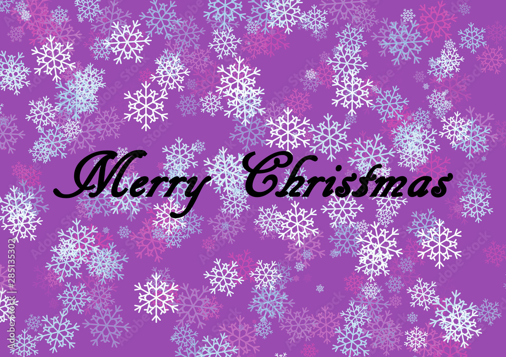 Merry christmas with purple snowflake background