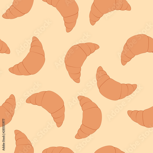 Croissant seamless pattern flat style on yellow background. Vector illustration