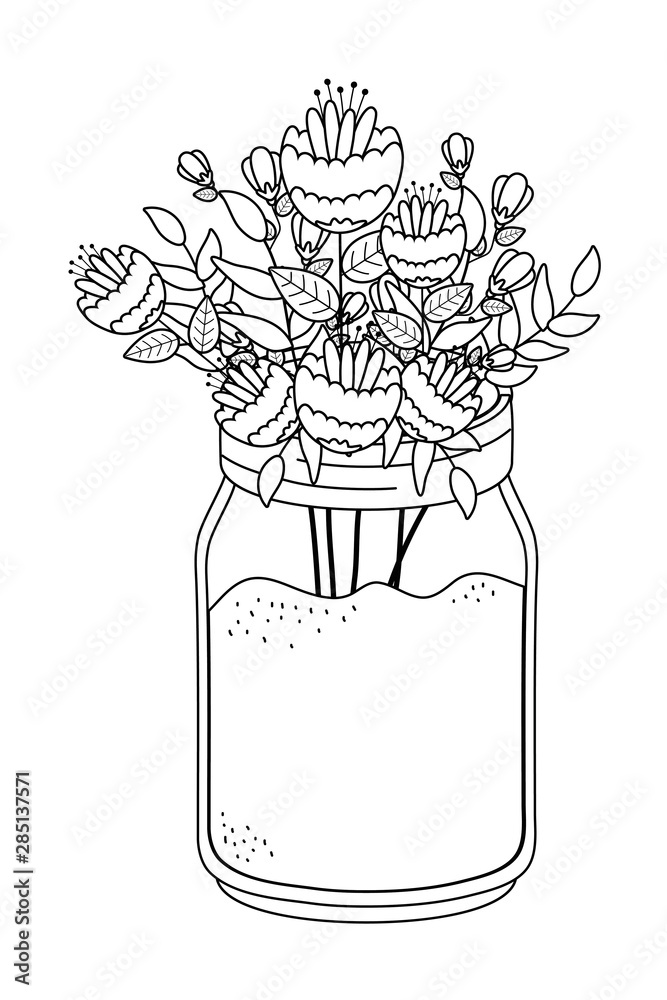 Flowers and leaves inside vase vector design Flowers and leaves inside vase vector design