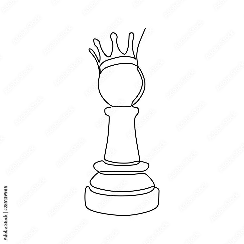 Continuous one line drawing of chess pieces. King queen chess board setup.  Group of players tactic concept. Vector illustration Stock Vector