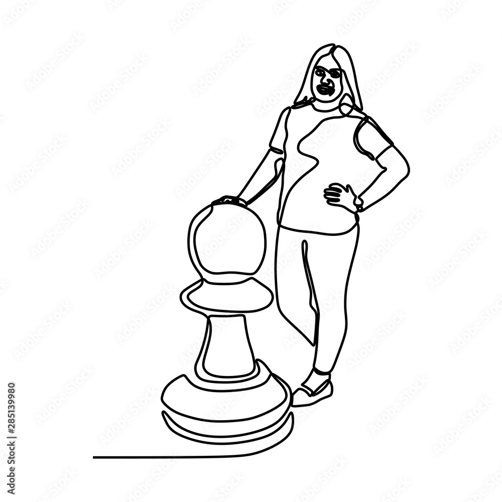 Continuous One Line Drawing Of Chess Pieces Minimalist Design