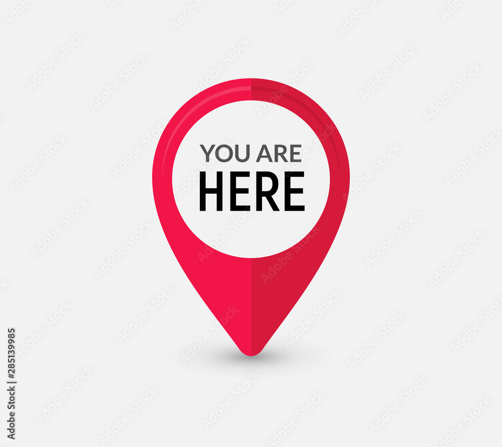 You are here sign icon mark. Destination or location point concept. Pin position marker design You are here sign icon mark. Destination or location point concept. Pin position marker design