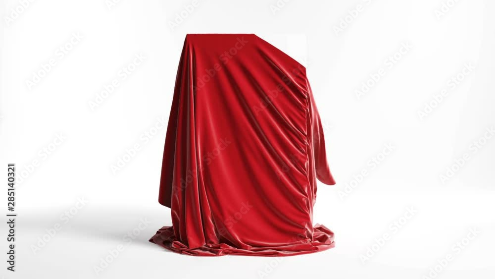 Presentation pedestal with a red silk cloth. Falling fabric with luma matte.