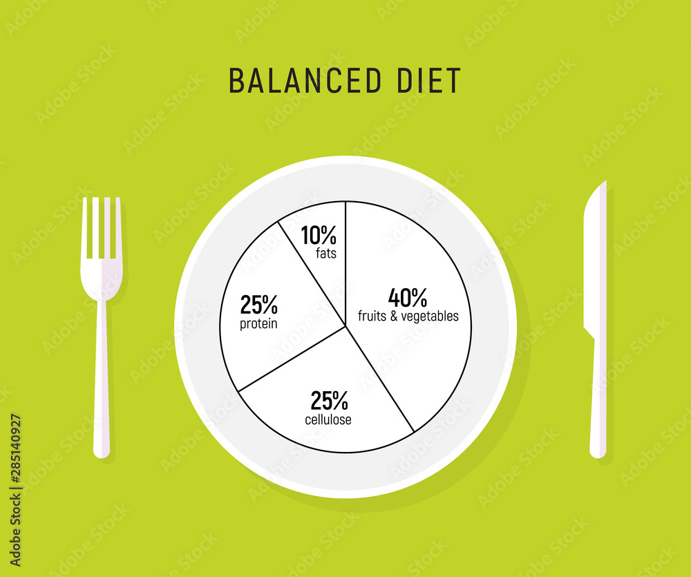 Healthy diet food, balance nutrition plate. Vector health meal chart  infographic, diet plan concept Stock-Vektorgrafik | Adobe Stock