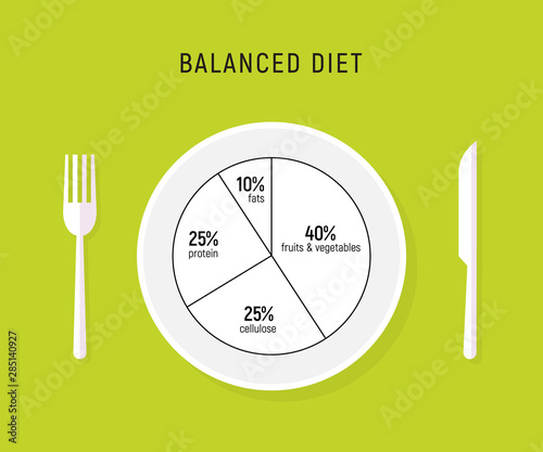 Healthy diet food, balance nutrition plate. Vector health meal chart infographic, diet plan concept
