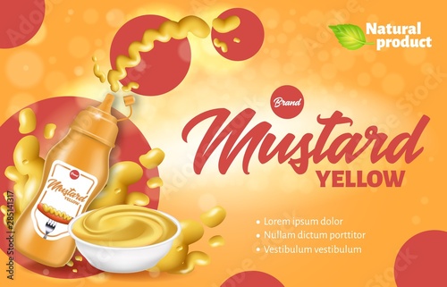 Mustard Bottle and Plate with Product Ad Banner