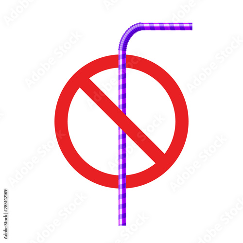 Stop plastic straw tube ban symbol. Ocean pollution plastic drink straw forbidden. Eco bamboo, steel recycle