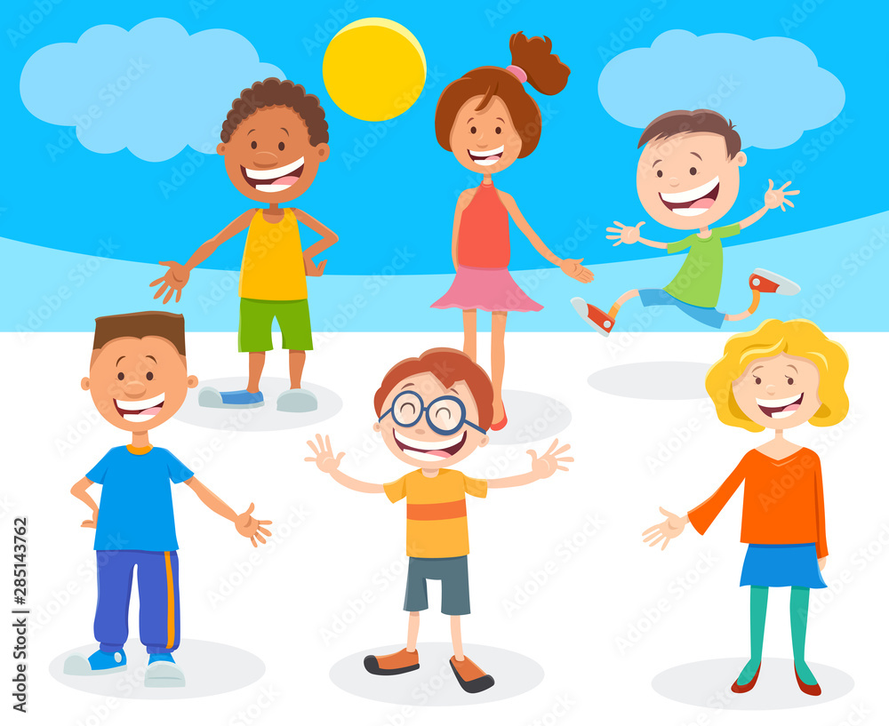 happy cartoon children characters group happy cartoon children characters group