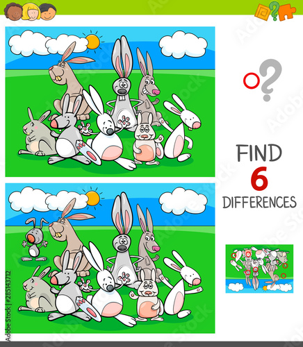 differences game with rabbits animal characters