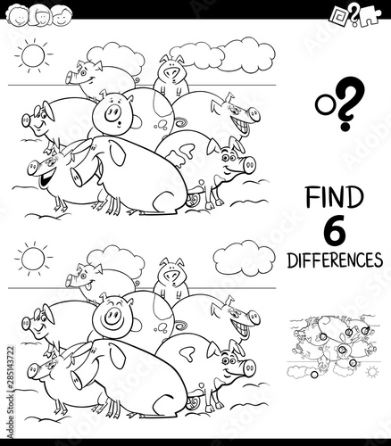 differences color book with pigs animal characters © Igor Zakowski