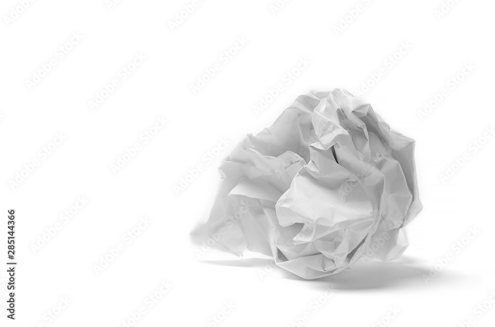 Сrumpled sheet of paper isolated on white background. Crumpled paper ball.