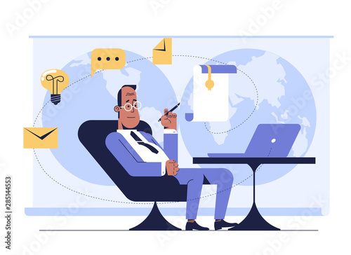  Businessman reads a paper before meeting in the office