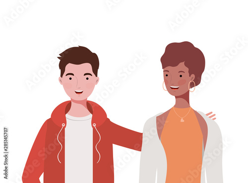 couple of people smiling on white background