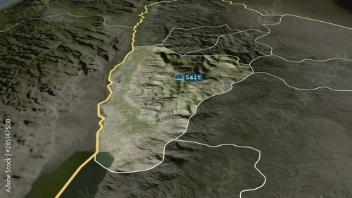 Balqa - province of Jordan with its capital zoomed on the satellite map of the globe. Animation 3D photo