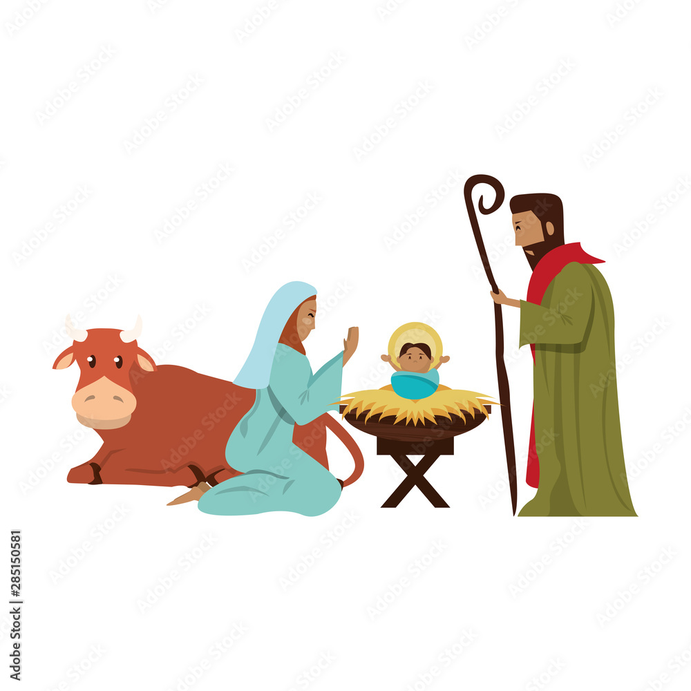 Fototapeta premium merry christmas nativity christian cartoon