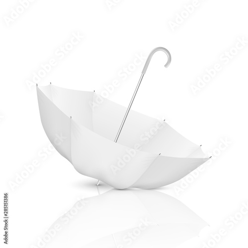 Vector 3d Realistic Render White Blank Umbrella Icon Upside Down Closeup Isolated on White Background. Design Template of Opened Parasol for Mock-up, Branding, Advertise etc. Front View