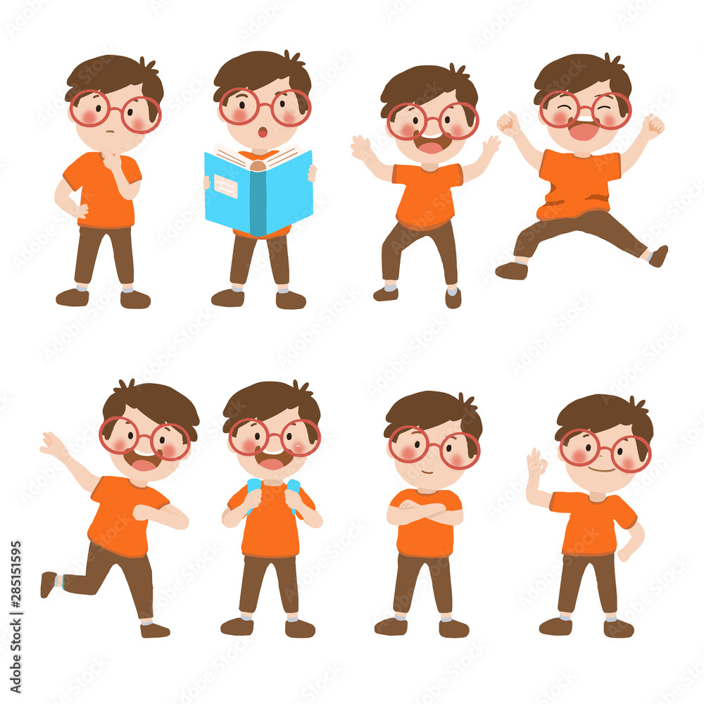 Happy kids cartoon collection. isolated on white background - Vector
