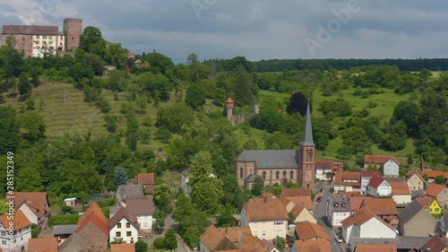 Aerial view of the  village and castle Gamburg in Germany. Ascending beside the village. photo