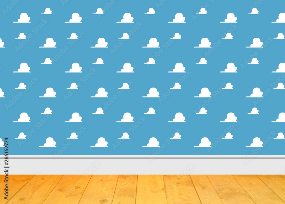 Obraz premium Background Room Kids - Clouds blue Room and wooden floor 