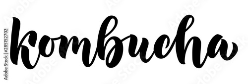 Kombucha vector design. Minimalistic black and white brush lettering for menus, logo, packaging or bottle labels, kombucha bars.